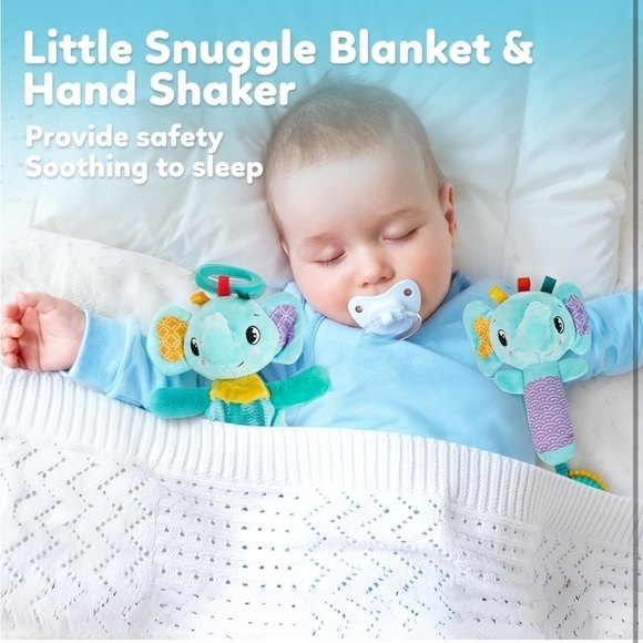 Brand New Baby Carseat Stroller Toy Security Blanket & Rattle Set Blue Elephant - Picture 11 of 13